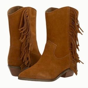Nanette Lepore Western Boots Cognac Monica Suede Fringe Size 7